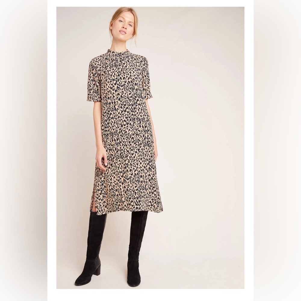 Anthropologie McKenzie Mock Neck Tunic Dress Size XS Leopard print